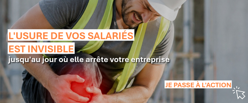 Visuel montrant un homme souffrant d’une douleur au genou droit. Cette image illustre la campagne régionale de sensibilisation et de promotion de la subvention « Risques ergonomiques », destinée à prévenir les troubles liés aux gestes et postures au travail.